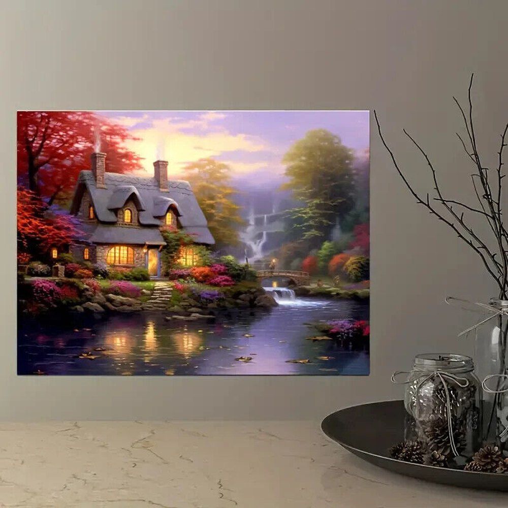 Lighted Cottage Vibrant Canvas Print Framed 11.8" x 15.7" Wall Art Home & Garden:Home Décor:Posters & Prints Style Your Walls